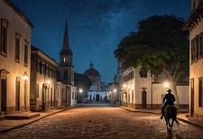 Galloping Through the Town Square - Night Alarm Poster Art picture