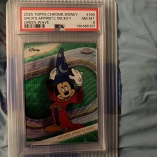 2025 Topps Chrome Disney Sorcerers Apprentice Mickey Green Wave /99 PSA 8 picture
