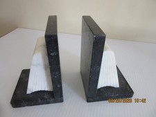 Vintage Genuine Black Marble Bookends - White  Onyx Books Made In Italy picture