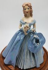 Vintage Handmade Ceramic Woman Figurine in Blue Dress with Hat picture