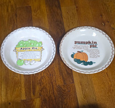 Pottery Vintage Set of 2 Ceramic Pie Dishes Apple & Pumpkin Recipe 10