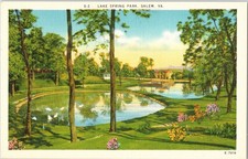 Vintage Linen Postcard Asheville NC Park Pond E-7816 by Asheville Post Card Co. picture