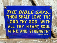 VINTAGE CHURCH PORCELAIN SIGN CHRISTIAN BIBLE VERSE LANCASTER GOSPEL RELIGION picture