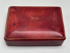 Vintage Italian Oxblood Leather Card Trinket Box Gilt Edge WTF Monogram picture