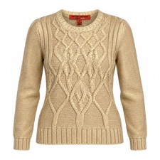 Narciso Rodriguez for Design Nation Natural Gold Metallic Cable Knit Sweater picture