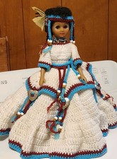 Vintage Indian Native American Princess Doll with Crocheted Ornate Dress Toy  picture