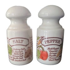 NOS Vintage 1980 Avon Ceramic Salt &  Pepper Shakers Spice of Life Illustrations picture