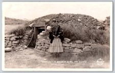 ​Vtg Frashers Fotos RPPC Postcard Smiles A Navajo Girl At Home Hogan Arizona NM picture