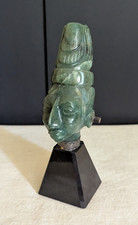 Vintage Malachite Mayan Figurehead on Black Onyx Base with 925 Silver Neck Band picture