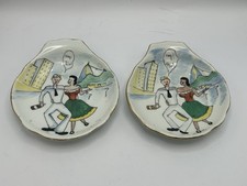2 Vintage Hand Painted Popeye & Olive Oil Ceramic Ashtrays with 24 Karat Gold picture