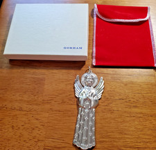 Vintage Gorham Praying Angel Sterling Silver Christmas Ornament w/Box & Pouch picture