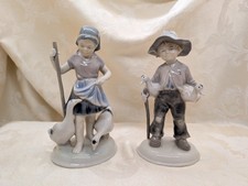 Vintage Kunstporzellan Ilmenau Boy Ducks Girl Geese Figurine Set Germany picture