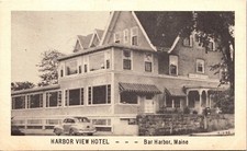 Scenic View Harbor View Hotel Maine Black White Postcard Antique Car Unused UNP picture