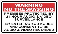 StickerTalk Warning No Trespassing Audio Video Surveillance Vinyl Magnet 5x3 picture