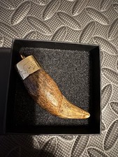 Urusus spelaeus Extinct Cave Bear Canine Pendant 14k  Gold Engraved Cave Art  picture