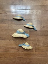 Vintage 1980's Burwood Straw Hat Set of 4 Wall Decor Plaques picture