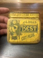 ANTIQUE J.G. DILL'S BEST CUT PLUG TOBACCO TIN W/ UNION TAG picture
