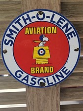 VINTAGE 1959 ''SMITH-O-LENE GASOLINE'' PUMP PLATE PORCELAIN SIGN  picture
