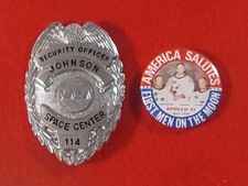 RARE Original NASA Obsolete Johnson Space Center Mission Control Chest Badge picture