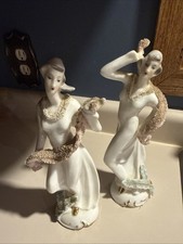 RARE Lefton Fancy Ladies Women Figurines Porcelain with SPAGHETTI TRIM Vintage picture
