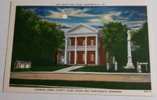 Night Scene Martinsville VA Courthouse Confederate Monument Linen Postcard picture