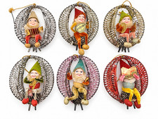 Vintage Shiny Brite Style Japan Musical Elf Ornaments Set of 6 picture