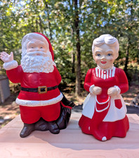Vtg 1978 Hand Painted Ceramic Santa & Mrs Claus Figurines Set signed Leta Retro picture