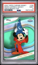 2025 TOPPS CHROME DISNEY GREEN REFRACTOR SORCERER'S APPRENTICE MICKEY 7/99 PSA 9 picture