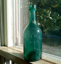 IRON PONTIL TWITCHELL SUPERIOR MINERAL WATER PHILADA GREEN 1850s SODA BOTTLE picture