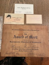 Vintage 1930s-1940s Sacramento Business Cards Award Certificate & Ephemera Set picture