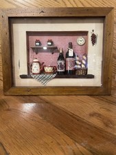 Vintage 3d Shadow Box Kitchen Wall Decor Wine Bread Brick  picture