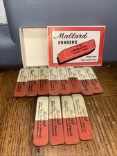 Vintage Set Of 12 & Box Mallard No. 1450 Double Bevel Pencil & Ink Erasers picture