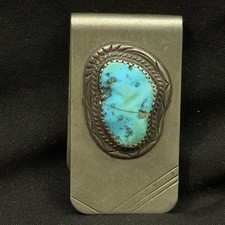 Vintage Navajo Sterling Silver & Turquoise Money Clip picture