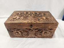 Vintage Hand Carved Wooden Jewelry Box Keepsakes Floral Tree Of Life Trinket_BD picture