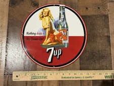 Vintage7 Up Soda Pop Pin Up Advertising Porcelain Sign picture