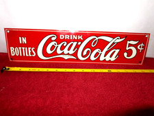 16 x 4 in DRINK COCA-COLA 5 CENTS  ADV. SIGN EMBOSSED TIN METAL TACKER - Z 463 picture