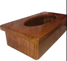 Look Vintage Oak Wood Tissue Box Dispenser Rectangle  picture