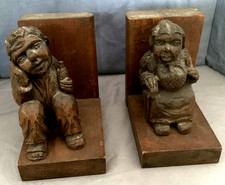 Great Set  Vintage  Hand Carved  Figural  Man & Woman  Wooden  Bookends picture