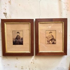 Antique Victorian Studio Portrait Photos Pair Matched Oak Wood Gilt Frames 19thC picture