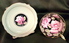 Paragon Fine Bone China England Tea Cup Mint Green Saucer Cabbage Rose Gold picture