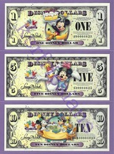 2009 A $1 $5 $10 DISNEYLAND DISNEY DOLLARS 3X A00004623 CELEBRATE TODAY picture