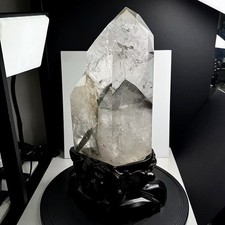34.17LB Natural White Quartz Obelisk Energy Crystal Tower Point Reiki +Stand picture