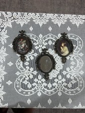 Set Of 3 Vtg Small Oval Ornate Metal Picture Frames  And Mirror Victorian Style picture