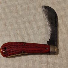 Vintage Red Plastic Handle Hawkbill Slipjoint Folding Pocketknife, Steel Blade picture
