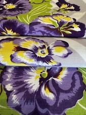 Vintage 1950s California Hand Print Tablecloth Rare Pansy Basket Pattern NWOT picture