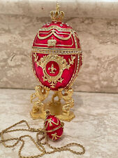 Stunning Faberge Red Enamel Egg PLUS Faberge Silver Pendant Red gift for women picture
