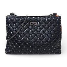 Pre-Owned Valentino Garavani Rockstud Spike Large Black Leather Chain Tote  picture