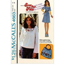 McCall's #4663 Patch Pocket Dress, Top & Granny Bag - UNCUT Size 12 picture