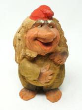 Vintage Henning Hand-Carved Troll Wood Gnome Red Hat 7.5” Collectible Norway picture