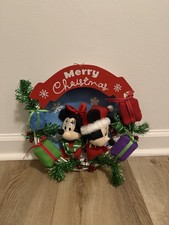 Disney Mickey & Minnie Mouse Plush Christmas Holiday Wreath DanDee Wreaths 13” picture